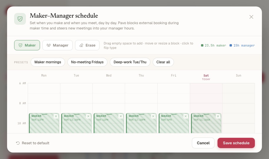 Pavo Maker and Manager schedule editor